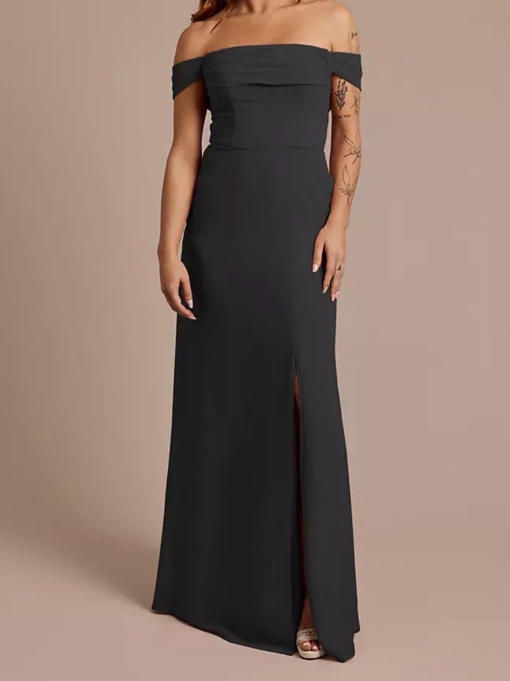 Chiffon Off-the-Shoulder Draped Dress